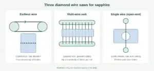Méthodes de découpe du saphir : scies diamantées sans fin, multi-fils et mono-fil
